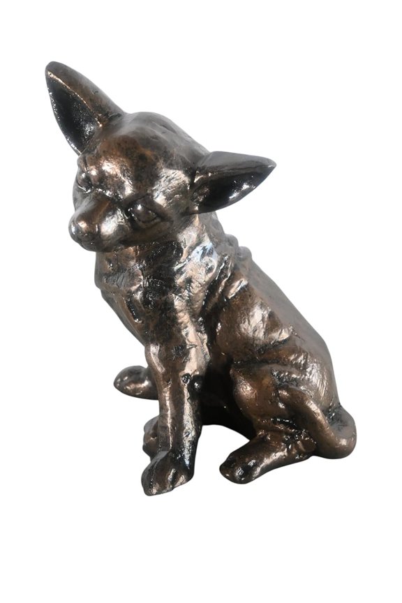Sitting Chihuahua Aluminum Dog Statue Tabletop Sculpture 12"x7"x11"H