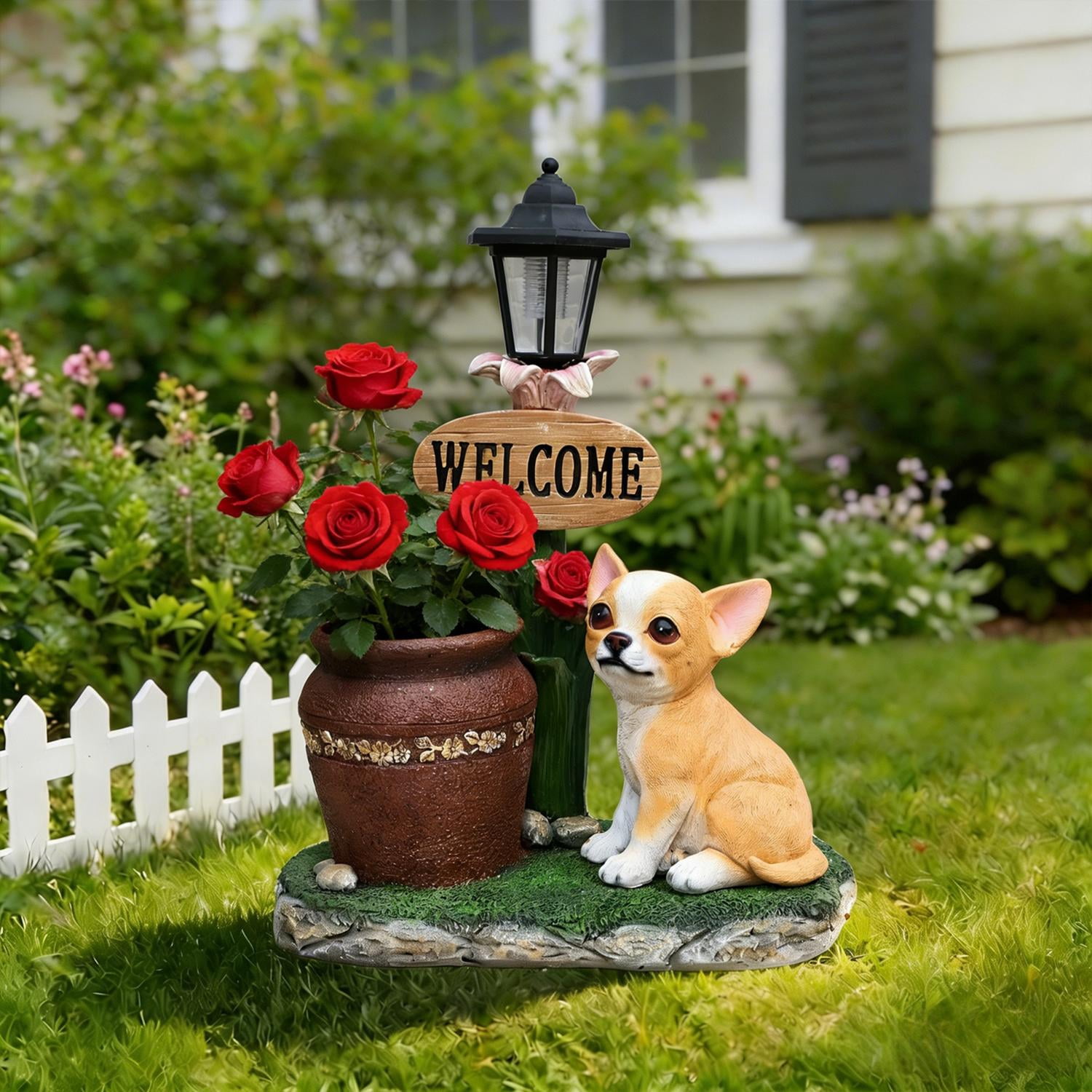 Sitting Corgi Dog Planter Outdoor Decor, Garden Statue with Built-In Planter, Weather-Resistant Resin for Yard, Patio, Lawn, Brown