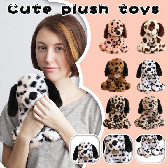 Sitting Dalmatian Plush Doll Three-Dimensional Soft Animal Figurine in White for Bedroom Decoration and Anniversary Celebration Present