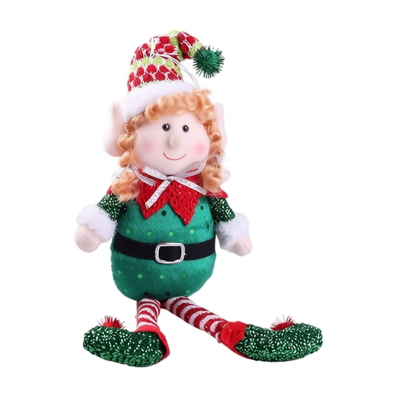 Sitting Elf Doll with Long Legs and Festive Hat, Single Piece, Green and Red Outfit, for Living Room Mantle Display, Christmas Decoration