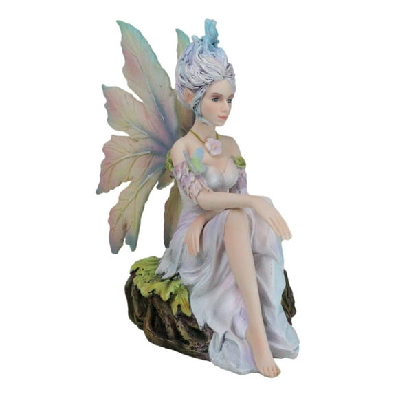 Sitting Elf Pixie Air Wind Elemental Fairy in Ethereal Rainbow Dress Figurine