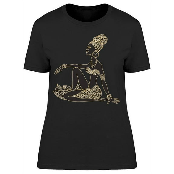 Sitting Ethnic Style Black Woman T-Shirt Women -Image by Shutterstock, Female Large