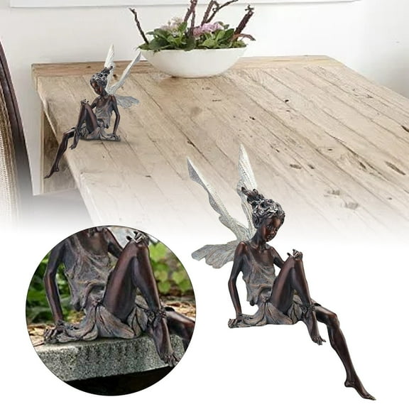 Sitting Fairy Garden Statue - Angel Garden Statues for Outdoor, Brown Resin Figurine for Home Decor