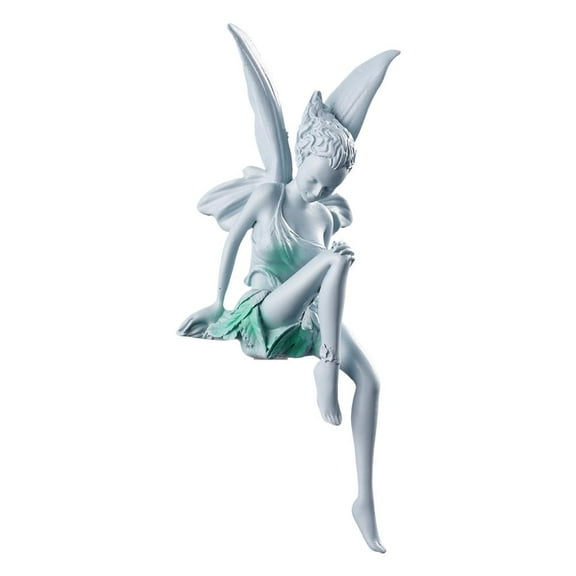 Sitting Fairy Statue Fountain Pond Ledge Fairy with Wing Garden Statues Home Shelf Figurine Backyard Patio Weatherproof Sculpture
