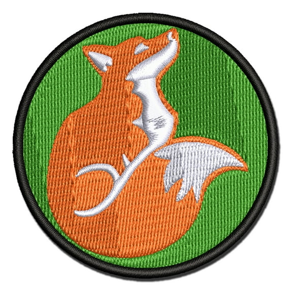 Sitting Fox Looking Up Applique Multi-Color Embroidered Hook & Loop Patch - 2.5 Inch Small