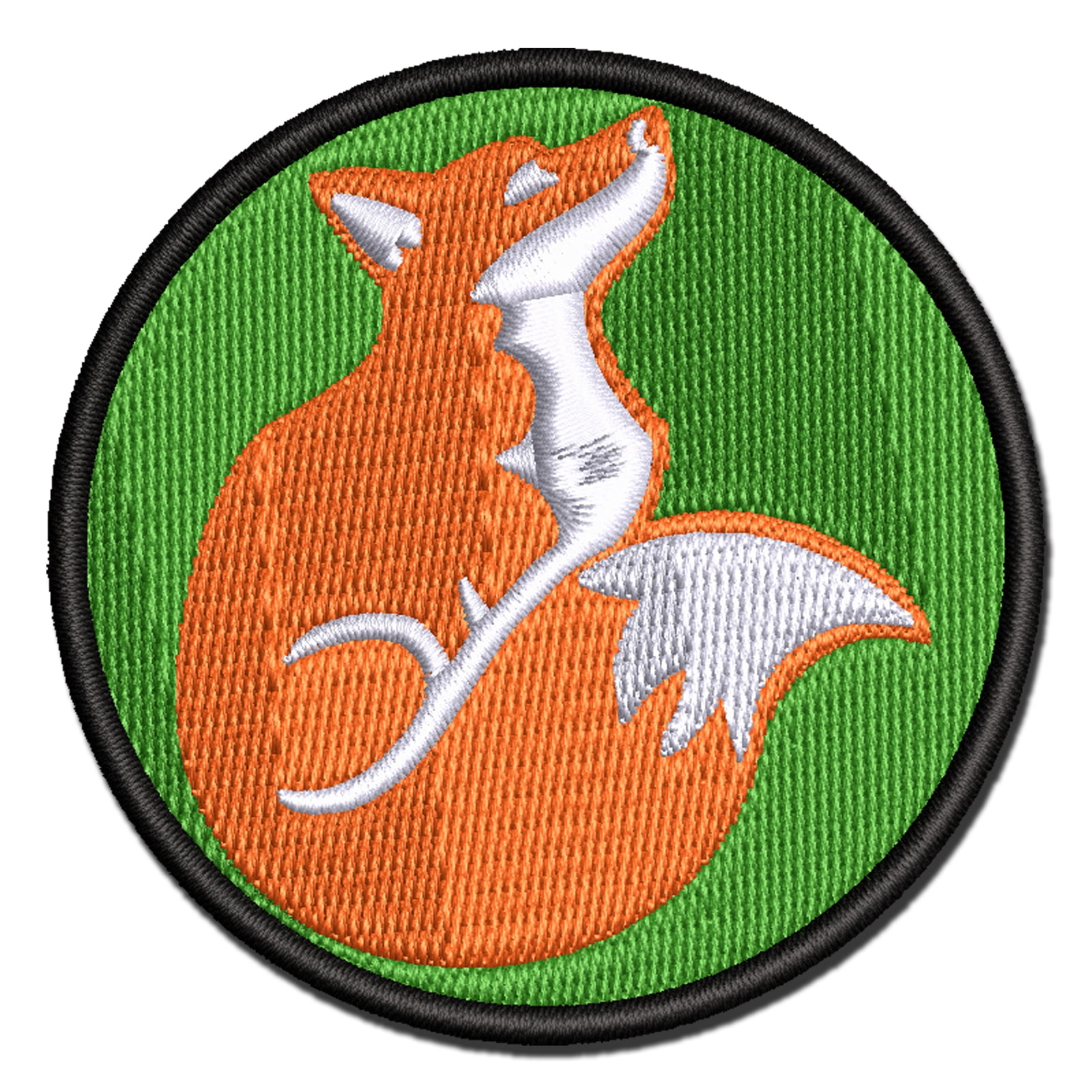 Sitting Fox Looking Up Applique Multi-Color Embroidered Iron-On Patch - 3.5 Inch Large