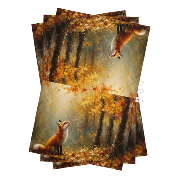 Sitting Foxes Kitchen Towels Dish Towel Pack of 3 Red Orange Maple Leaf Forest Gold Sunbeams Rustic Soft Dish Cloth Set Absorbent Dishcloth for Drying Dishes, Hand Towels 18 x 28 Inches