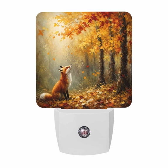 Sitting Foxes LED Night Light, Red Orange Maple Leaf Forest Gold ...