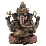 4.5 Inch Cold Cast Resin Bejeweled Hindu Deity Sitting Ganesha Statue