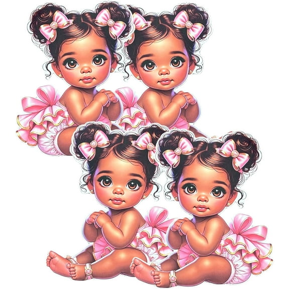 Sitting Girl Centerpiece Cutouts, African Baby Shower 1st Birthday Party Table Decorations (15" Cutouts 2 Left & 2 Right)