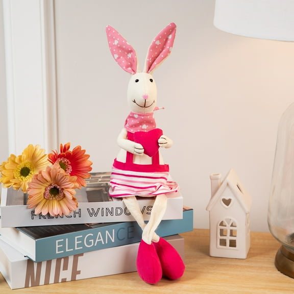Northlight Sitting Girl Easter Rabbit Decoration with Dangling Legs - 16.5" - Cream and Pink