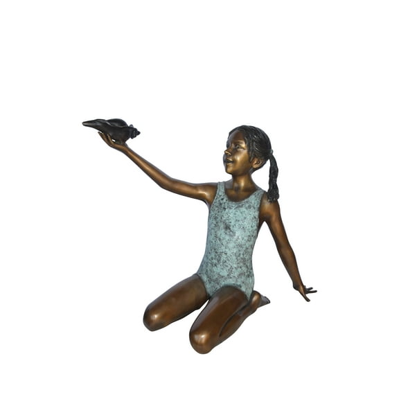 Sitting Girl Holding Shell Bronze Statue Fountain - Size: 32"L x 22"W x 25"H.