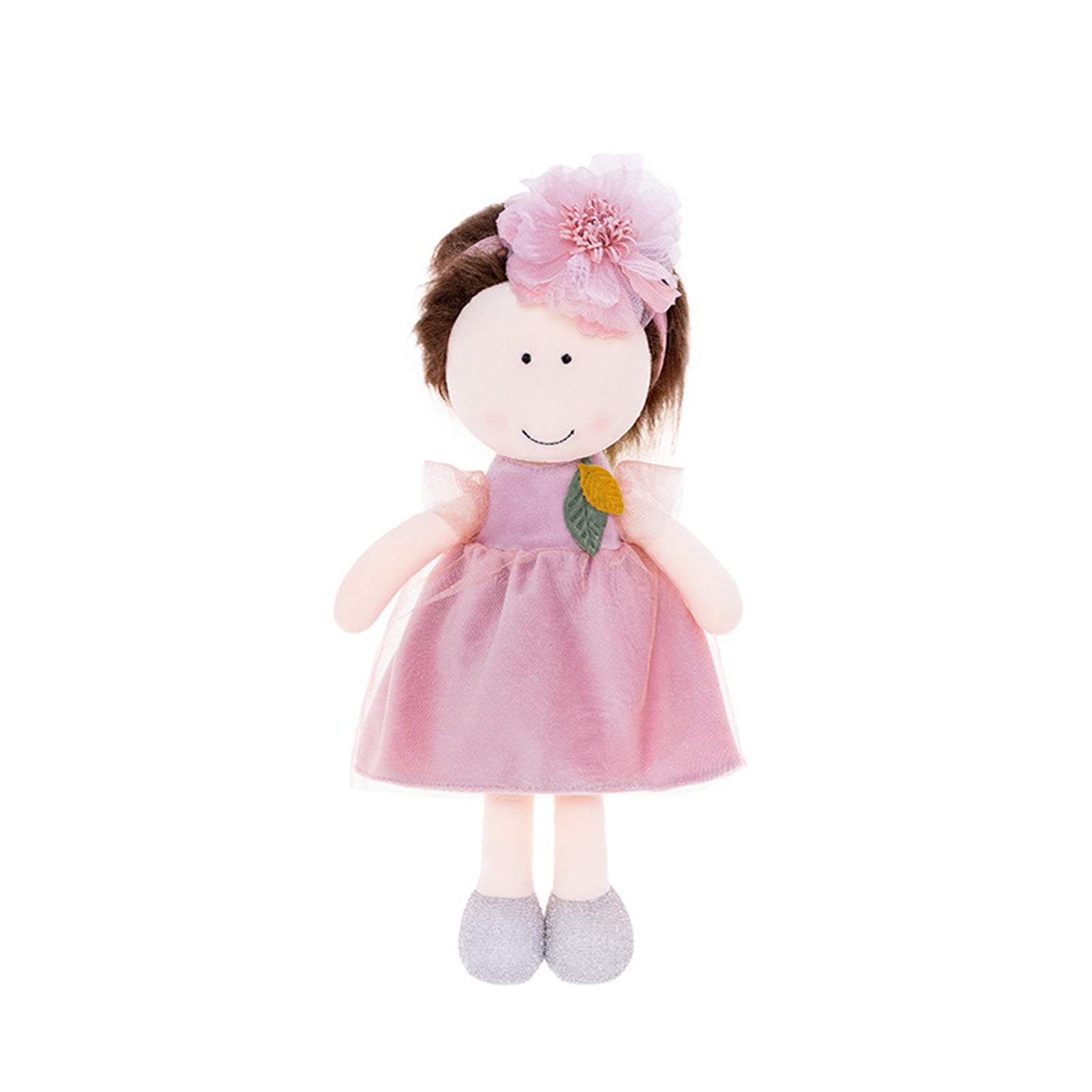 Sitting Girls Plush Doll with Dress Short Hairs Flower Headband Bowknot ...