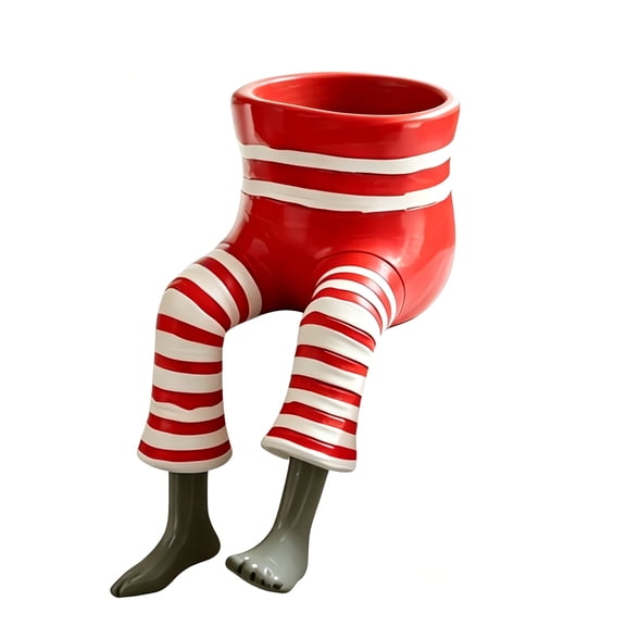 Sitting Human-shaped Creative Resin Art Planter Decoration Ornament Striped Long-legged Planter Desktop Flower Pot Unique Gift for Plant Lovers Home Shelf Decor