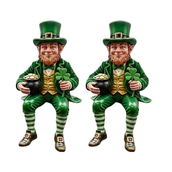 Sitting Leprechaun Figurine, Resin St. Patrick's Day Decor Pot of Gold & Shamrock, Whimsical Irish Tabletop Statue for Home Office Desk Party Supplies, Gift for Irish Decor Lovers