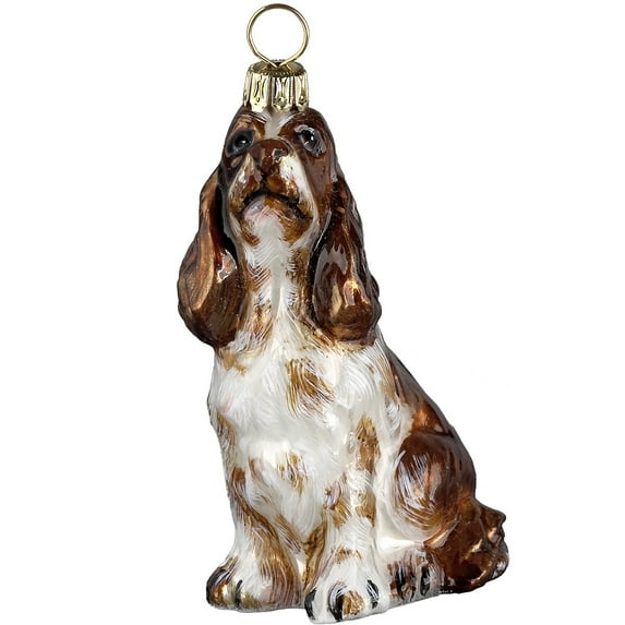 Sitting Liver and White Springer Spaniel Dog Polish Glass Christmas Ornament New