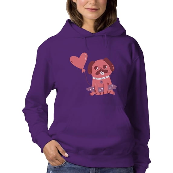 Sitting Lovely Pug Hoodie Women -Smartprints Designs, Female 4X-Large