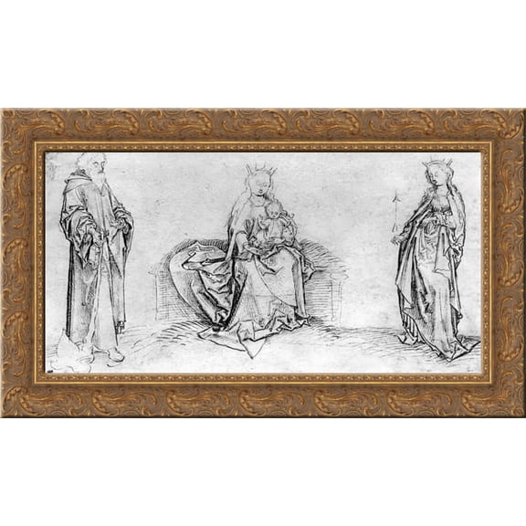 Sitting Mary with the St. Jude Thaddeus and St. Ursula 24x16 Gold Ornate Wood Framed Canvas Art by Martin Schongauer
