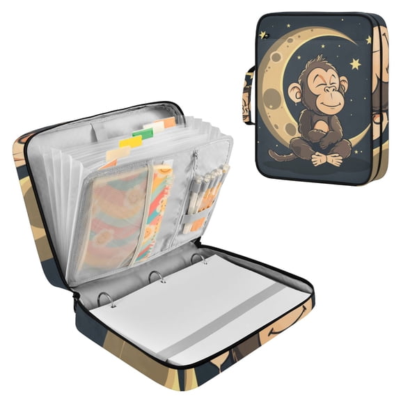 Sitting Monkey Moon Stars Accordion File Organizer Expanding File Folder 3-Ring Binder Bag 500 Sheets A4 Size