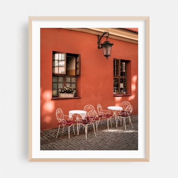 Sitting in Old Town, Lublin - Lublin Lubelskie Poland Photography Street Photography Cafe Vintage Architecture Rustic Travel Poster Oak Framed Wall Art Print 6 x 8 inches