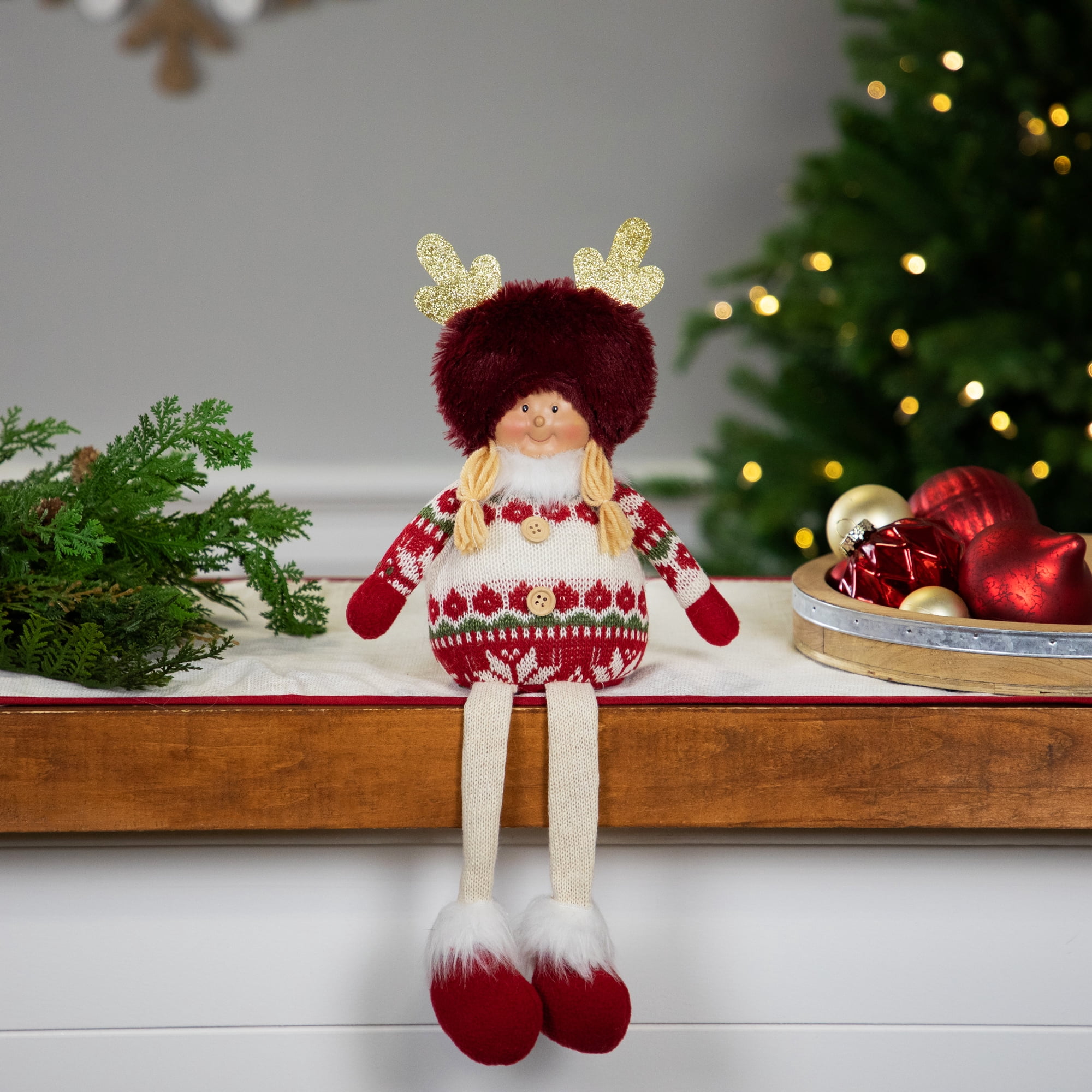 Northlight Sitting Plush Girl with Dangling Legs Christmas Figure - 16 ...