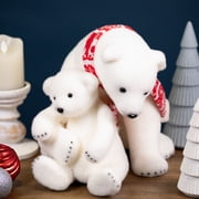 Northlight Sitting Polar Bear Mom and Cub Christmas Figure - 14.5 - White and Red