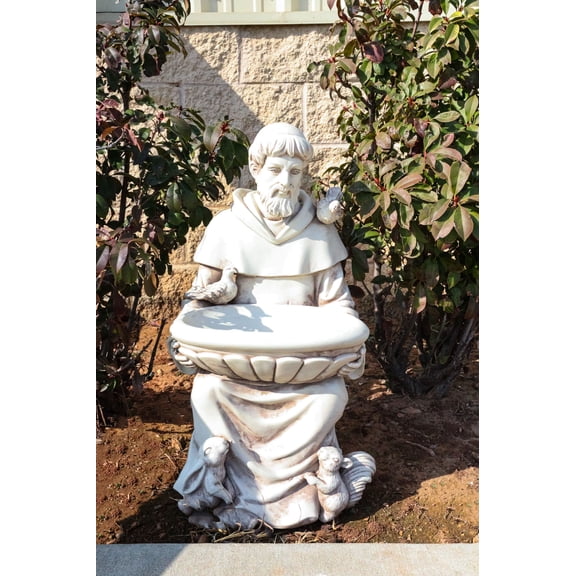 Sitting Saint Francis with Animals Large Outdoor Bird Bath Garden Statue 27"H