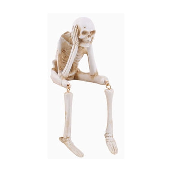 Sitting Skeleton Figurines Set, Movable Joint Resin Skeleton Statues for Halloween Gothic Home Desk Shelf and Ghost House Decor