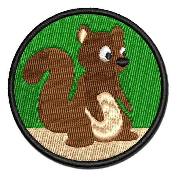 Sitting Squirrel Cartoon Critter Applique Multi-Color Embroidered Hook & Loop Patch - 2.5 Inch Small