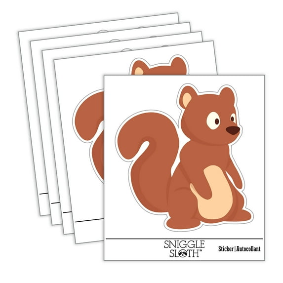 Sitting Squirrel Cartoon Critter Car Window Bumper Water Bottle Phone Tablet Laptop Waterproof Vinyl Decal Sticker Set 5-Pack - Gloss Finish - 5.0"