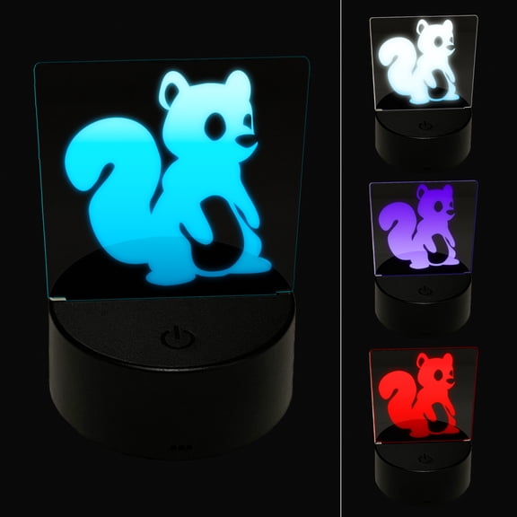 Sitting Squirrel Cartoon Critter LED Night Light Sign 3D Illusion Desk Nightstand Lamp