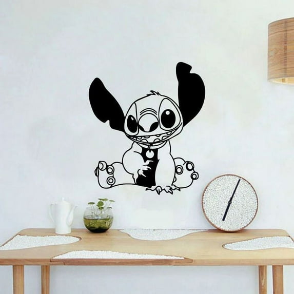 Sitting Stich Happy Lilo and Stitch Disney Cartoon Wall Sticker Art Decal for Boys Girls Room Bedroom Kindergarten Nursery House Fun Home Decors Stickers Wall Art Vinyl Decoration Size (28x30 inch)