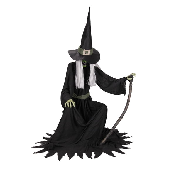 Haunted Hill Farm Red LED Battery-Powered Sitting Witch Halloween Animatronic Animated 4.3-Ft.