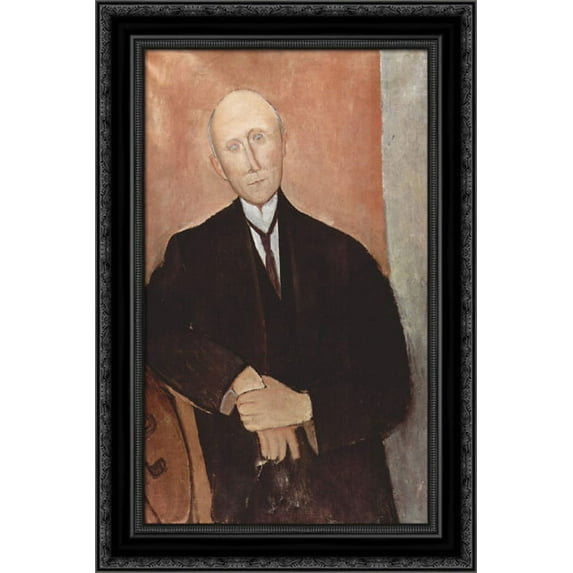 Sitting man on orange background 19x24 Black Ornate Wood Framed Canvas Art by Modigliani, Amedeo