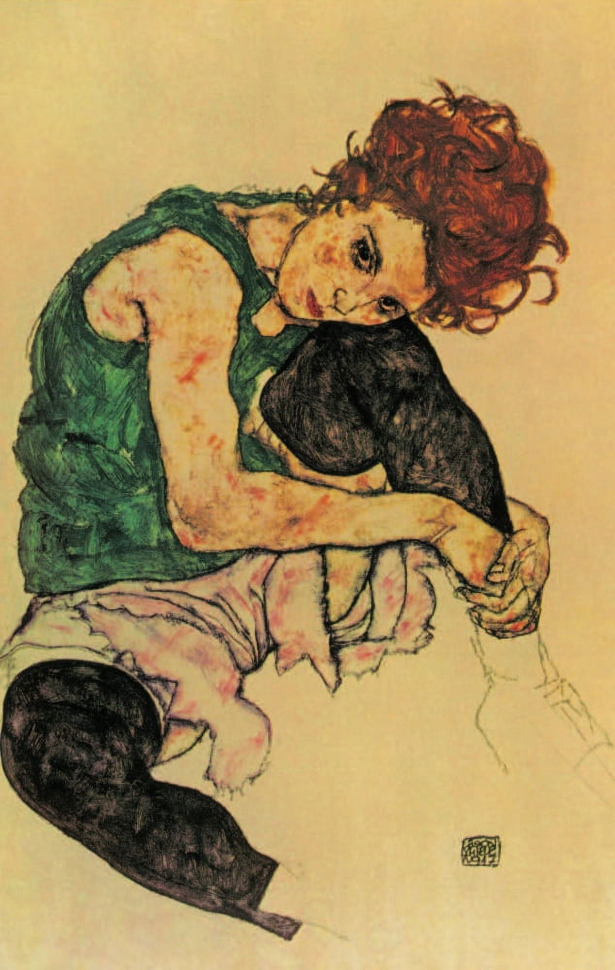 Sitting woman with bent knee 1917 Canvas Art - Egon Schiele (18 x 24)