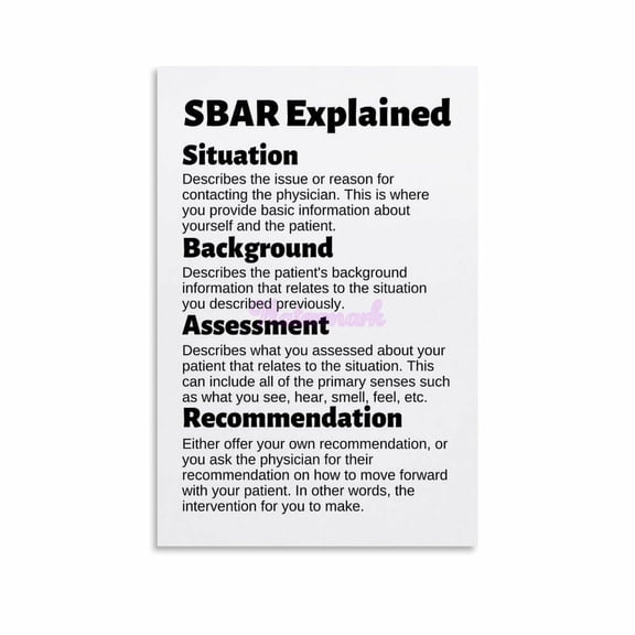 Situation Background Assessment Recommendation SBAR Mnemonic Poster Canvas Painting Wall Art Poster for Bedroom Living Room Decor