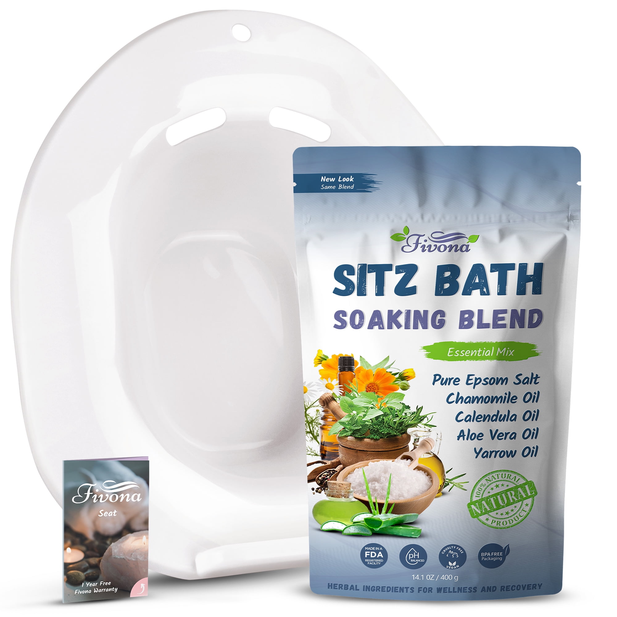 Sitz Bath Soak Kit 2in1 Seat with Epsom Salt Blend by Fivona