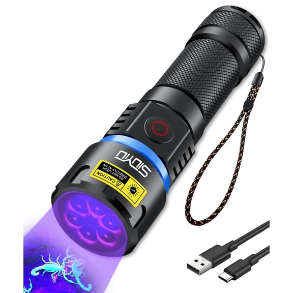 Siuyiu 60W 365nm Black Light UV-Flashlight, 6* LED Handheld Blacklight Flashlight, USB- C Rechargeable Black Light Flashlight, for Pet Urine Detection, Resin Curing, Rock Hunting