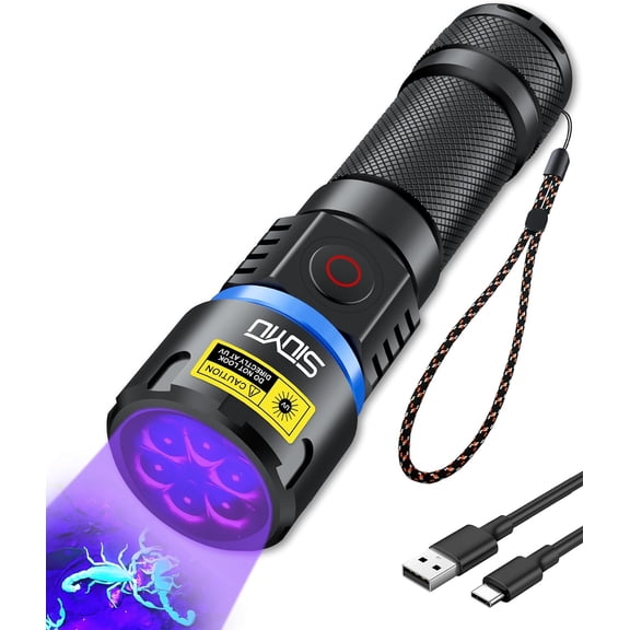 Siuyiu 60W 365nm Black Light UV-Flashlight, 6* LED Handheld Blacklight Flashlight, USB- C Rechargeable Black Light Flashlight, for Pet Urine Detection, Resin Curing, Rock Hunting