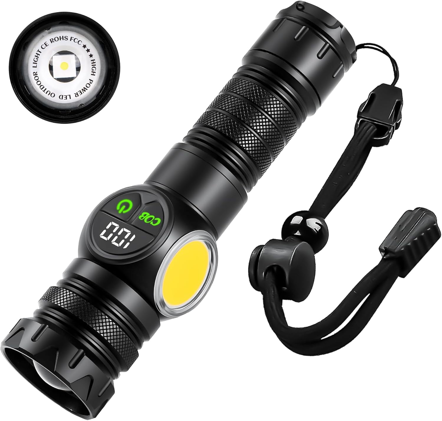 Siuyiu Flashlights High Lumens, USB Rechargeable Flashlights, Super Bright Flash Light with COB Light, Tactical Flashlights with Powerful Powerful Digital Display, LED Flashlight with 9 Modes