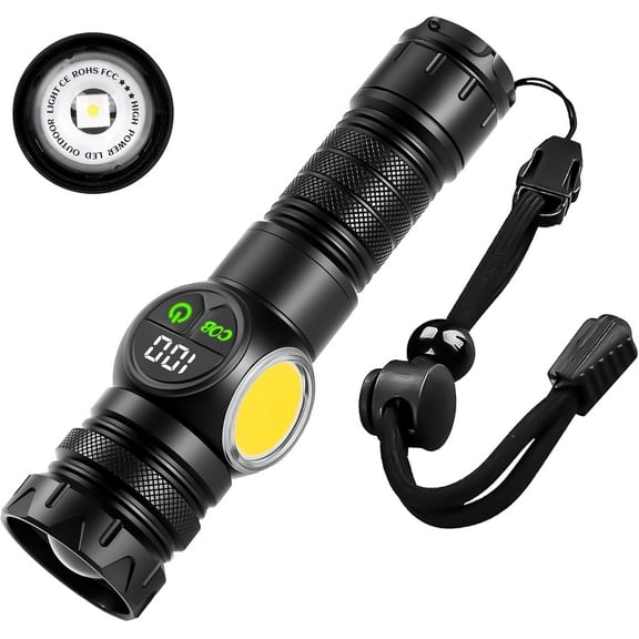 Siuyiu Flashlights High Lumens, USB Rechargeable Flashlights, Super Bright Flash Light with COB Light, Tactical Flashlights with Powerful Powerful Digital Display, LED Flashlight with 9 Modes