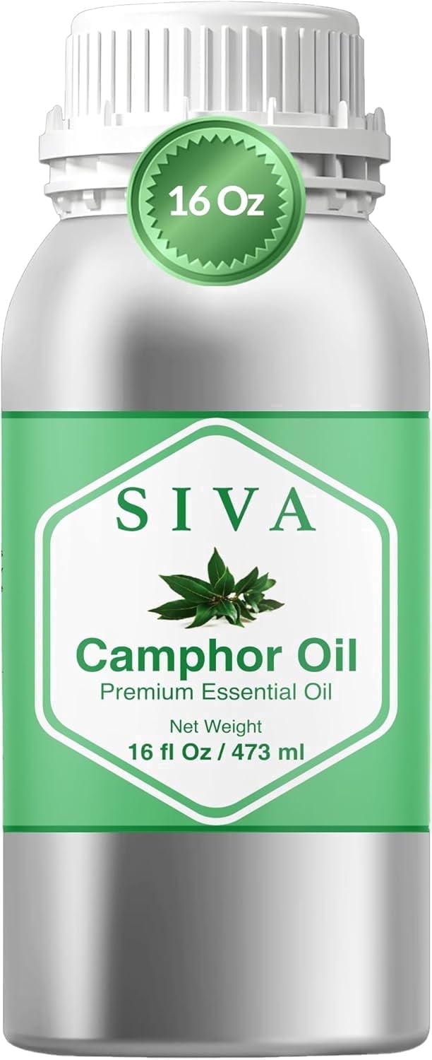 Siva Camphor Essential Oil - 16 Fl Oz – 100% Natural Camphor Oil - for Diffuser, Face, Skin Care, Aromatherapy, Hair Care, Scalp and Body Massage