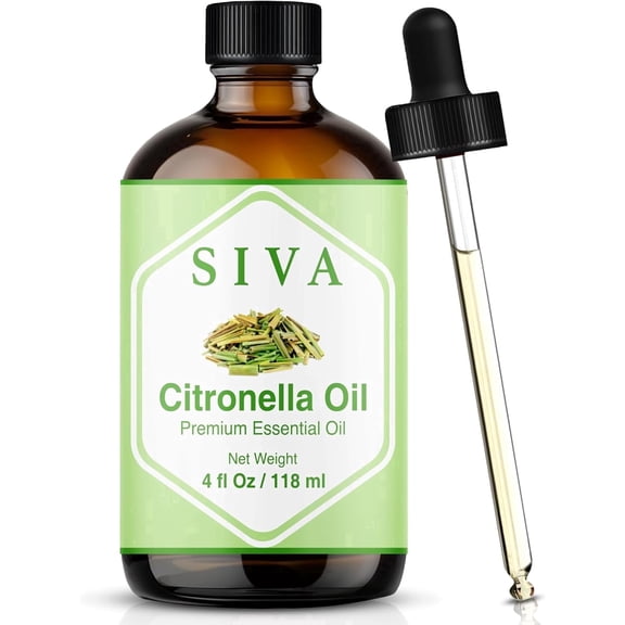Siva Citronella Essential Oil - 4 Fl Oz 100 % Natural Citronella Oil - for Diffuser, Face, Skin Care, Aromatherapy, Hair Care, Scalp and Body Massage - with Dropper