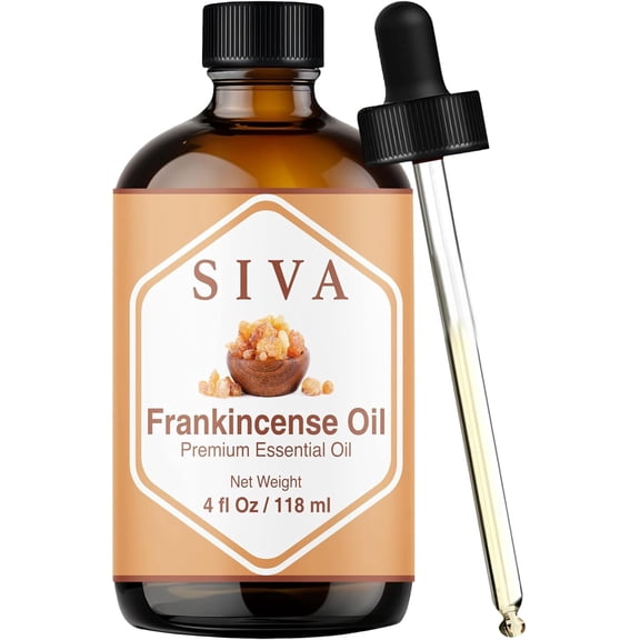 Siva Frankincense Essential Oil - 4 Fl Oz 100 % Natural Boswellia Serrata Oil - for Diffuser, Face, Skin Care, Aromatherapy, Hair Care, Scalp and Body Massage - with Dropper