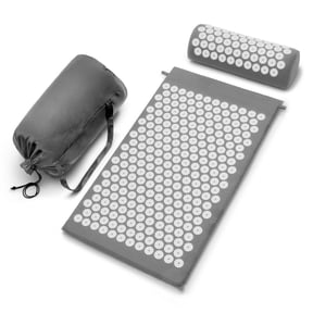 Sivan 29" x 16.5" Acupressure Mat & Pillow Set with Carry Bag – Relieves Back, Neck & Sciatic Pain – Muscle Relaxation, Meditation, Stress Relief – Acupuncture Massage Mat, Gray/White