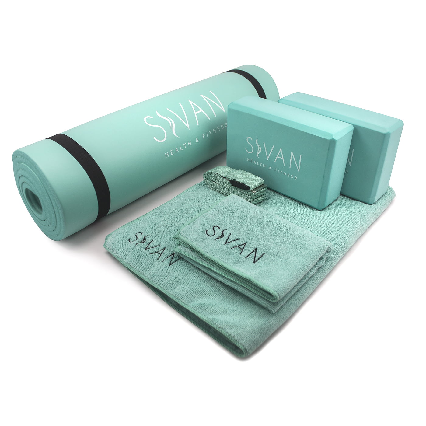 Sivan 6-Piece Yoga Set, Includes 1/2 Ultra Thick NBR Exercise Mat, 2 Yoga  Blocks, 1 Yoga Mat Towel, 1 Yoga Hand Towel and a Yoga Strap (Teal) 