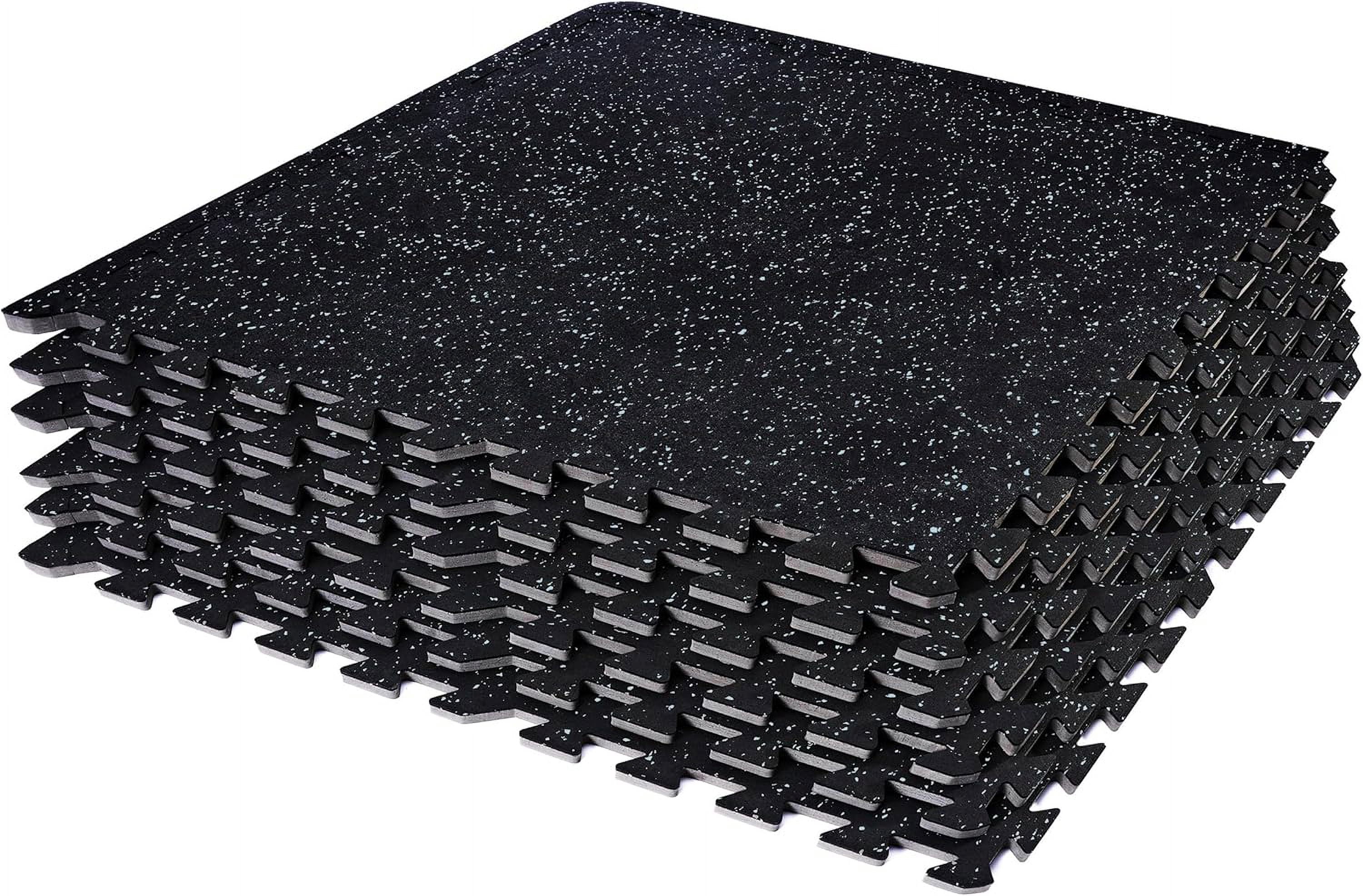 Elevon Interlocking Gym Floor Mats – 1” Thick EVA Foam Tiles, 6-Pack (24 Sq Ft), Black, For Home Gym & Exercise