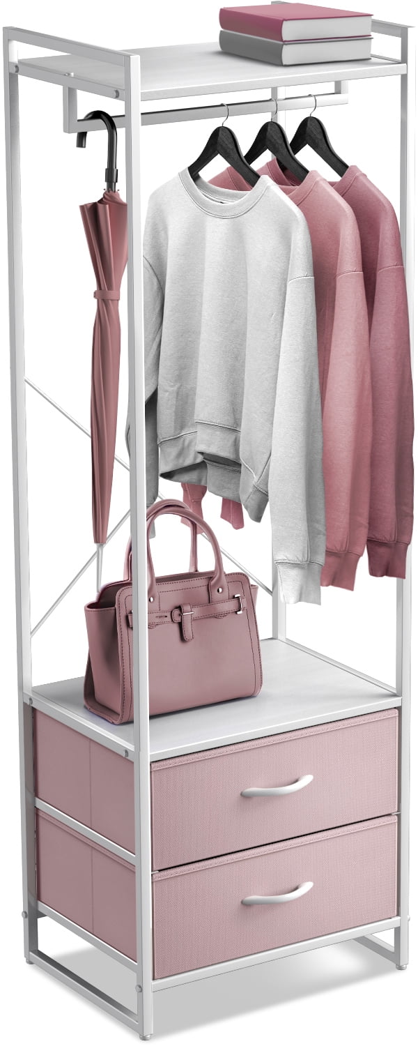 Sivan Home D cor Clothing Rack with Drawers Standalone Garment Rack to Hang Shirts Dresses Jackets Tall Closet Storage Organizer Pink