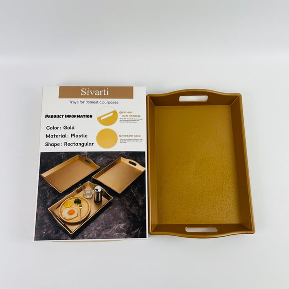 Sivarti Trays for domestic purposes,Rectangular Decorative Metal Tray with Filigree Decor in Champagne Gold, Metal Serving Tray, Perfume Tray, Vanity Tray