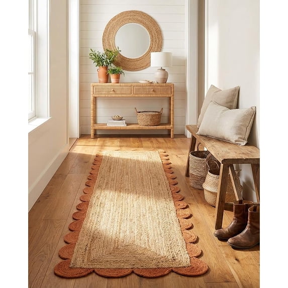 Sivi 2.6 x 10 Feet Handmade Scallop Braided Jute Rug - Natural Jute Runner Rug